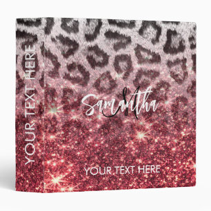 Rose Glitter and Leopard Print Binder