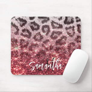 Rose Glitter and Leopard Print Mouse Pad