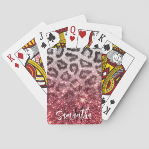 Rose Glitter and Leopard Print Playing Cards