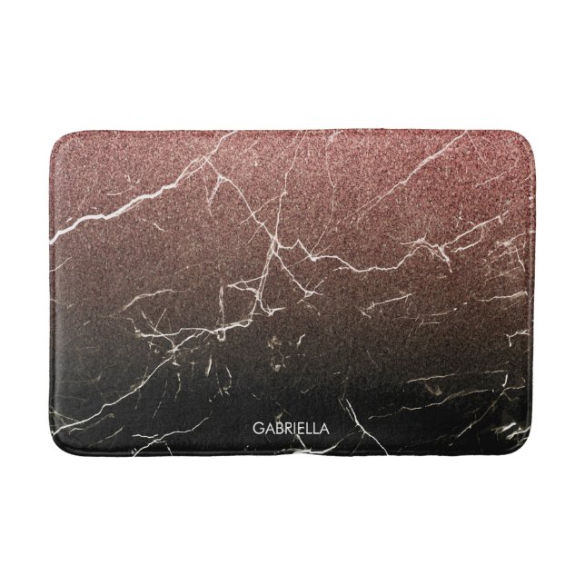 Rose Glitter Black Marble Bath Mat (Front)