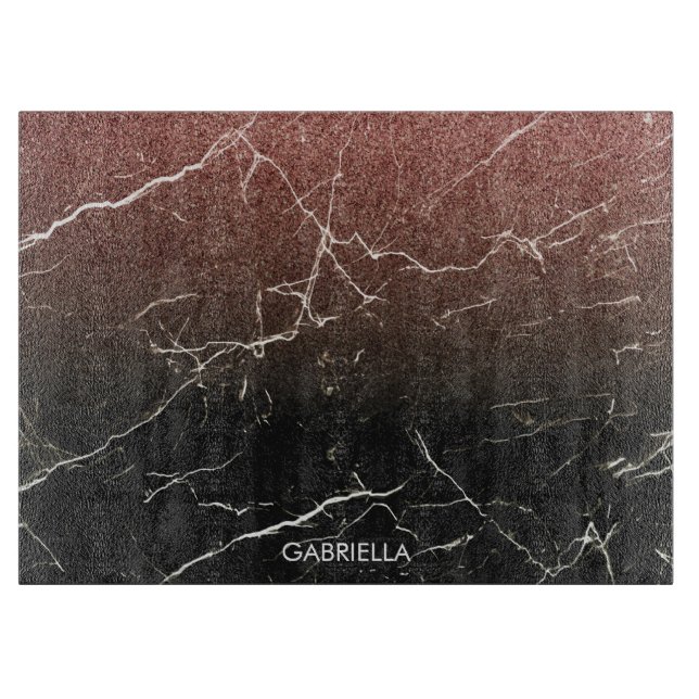 Rose Glitter Black Marble Cutting Board (Front)