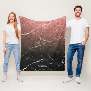 Rose Glitter Black Marble Fleece Blanket