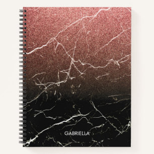 Rose Glitter Black Marble Notebook
