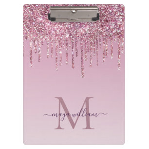  Rose Glitter Drips Personalized Monogram And Name Clipboard