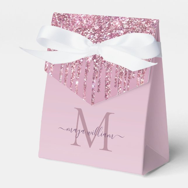  Rose Glitter Drips Personalized Monogram And Name Favor Box (Front Side)