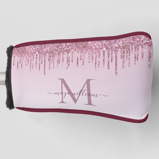  Rose Glitter Drips Personalized Monogram and name Golf Head Cover (Front)
