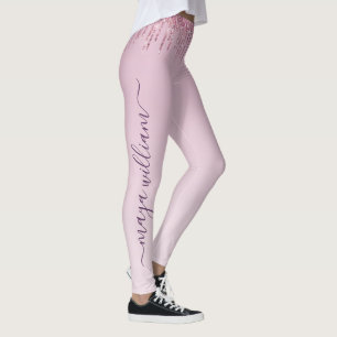 Rose Glitter Drips Personalized Monogram And Name Leggings