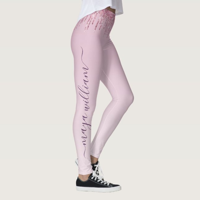  Rose Glitter Drips Personalized Monogram And Name Leggings (Right)