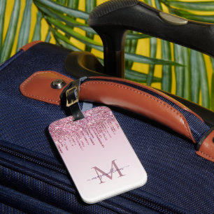 Rose Glitter Drips Personalized Monogram And Name Luggage Tag