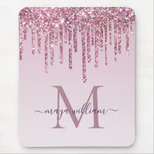 Rose Glitter Drips Personalized Monogram And Name Mouse Pad