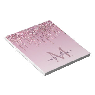  Rose Glitter Drips Personalized Monogram And Name Notepad