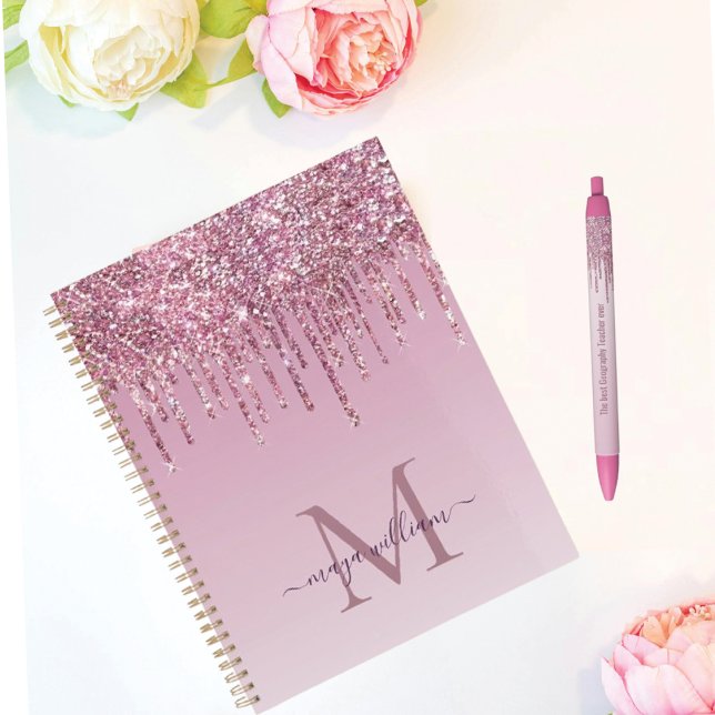  Rose Glitter Drips Personalized Monogram And Name Planner (Creator Uploaded)