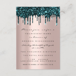 Rose Glitter Drips Teal Bridal Shower Sweet 16th Invitation