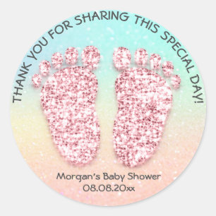 Rose Glitter Feet Baby Shower Favour Thank Girl Bo Classic Round Sticker