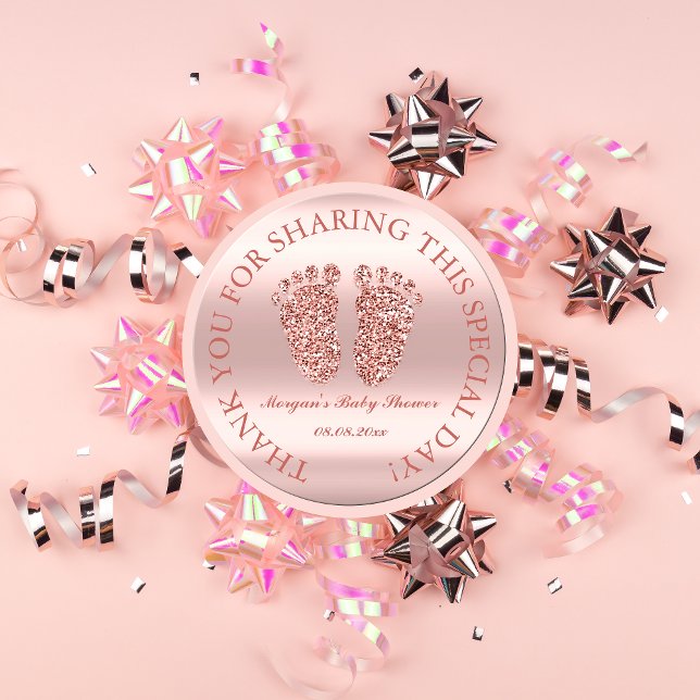 Rose Glitter Feet Baby Shower Favour Thank You Gla Classic Round Sticker (Rose Glitter Feet Baby Shower Favor Thank You Glam Classic Round Sticker)