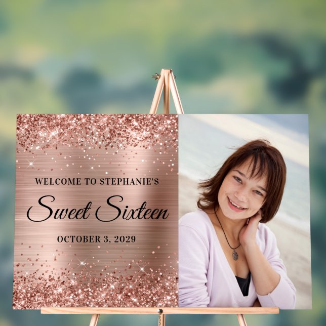 Rose Glitter Gold Foil Sweet sixteen Bienvenue (Neutre)