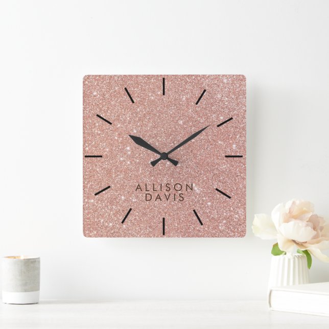  Rose Glitter Modern  Square Wall Clock (Home)