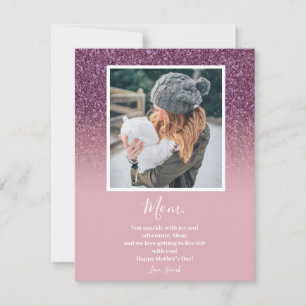 Rose Glitter Mothers Day Holiday Card