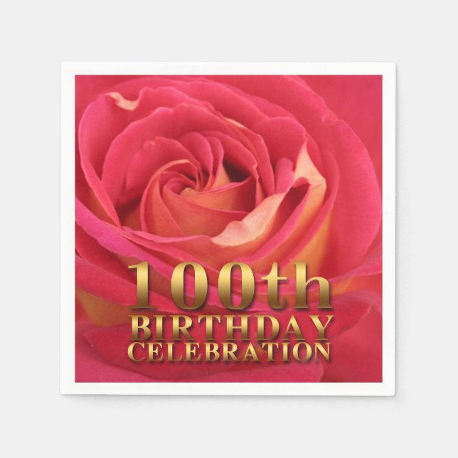Rose Gold 100th Birthday Celebration Party PN Napkin (Front)