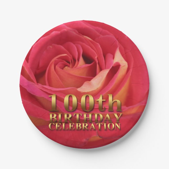 Rose Gold 100th Birthday Celebration Party PP Paper Plate (Front)