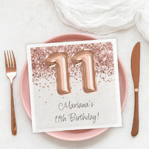 Rose Gold 11th Birthday Party Napkin