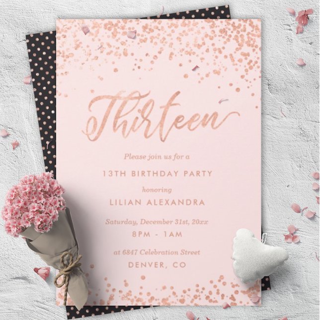 Rose Gold 13e anniversaire Invitation Faux Foil (Créateur téléchargé)