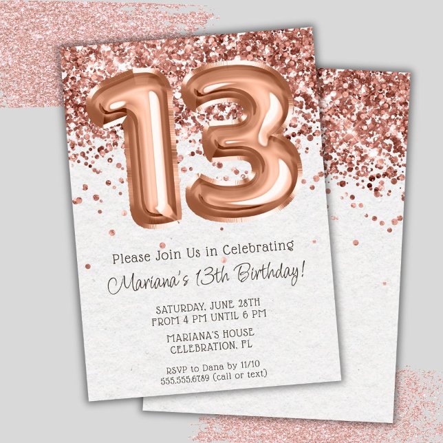 Rose Gold 13th Birthday Party Invitation (Creator Uploaded)