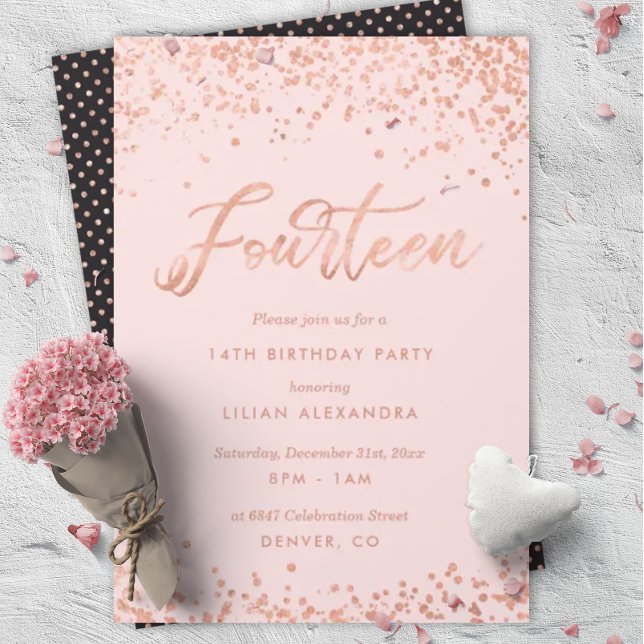 Rose Gold 14e anniversaire Foire Invitation Faux F (Créateur téléchargé)