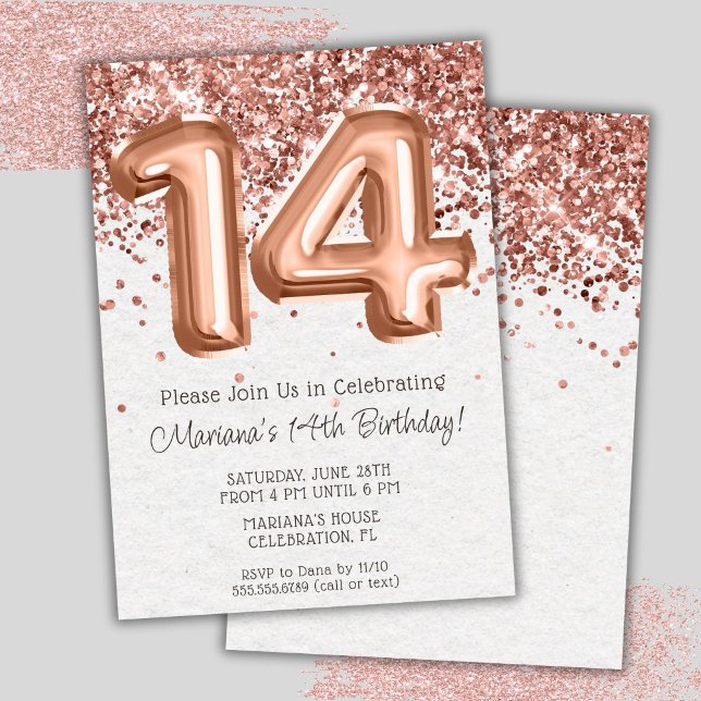 Rose Gold 14th Birthday Party Invitation (Creator Uploaded)