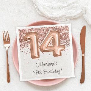  Rose Gold 14th Birthday Party Napkin