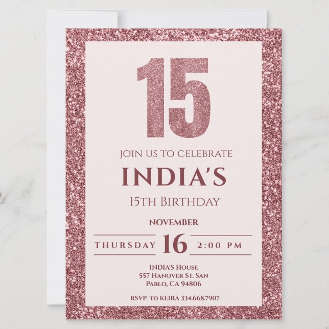 rose gold 15th birthday invitation (Front)