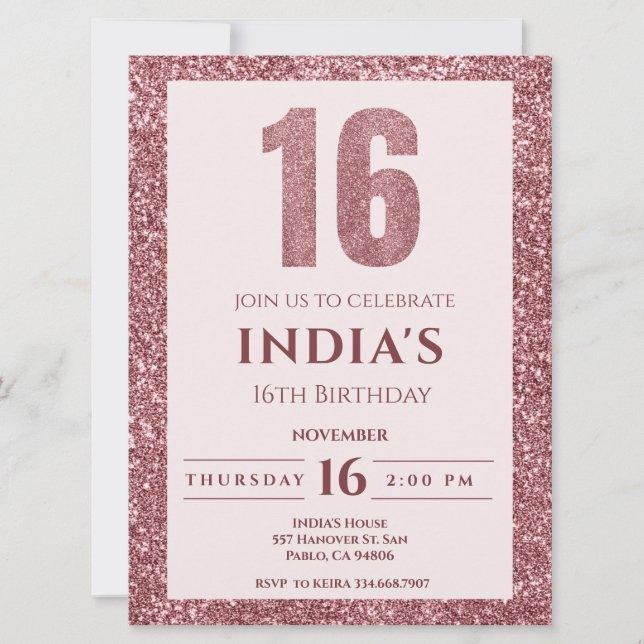 rose gold 16th birthday invitation (Front)
