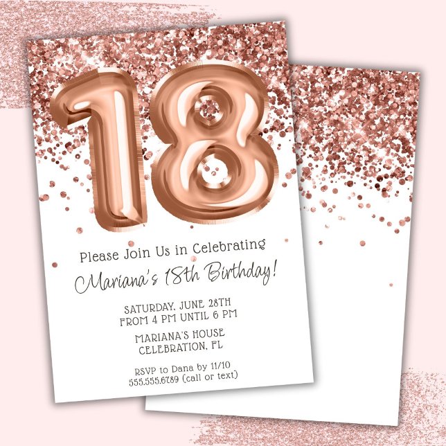 Rose Gold 18e anniversaire de fête Invitation (Créateur téléchargé)
