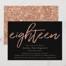 Rose Gold 18th Birthday Invitation with Glitter