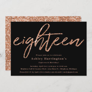 Rose Gold 18th Birthday Invitation with Glitter