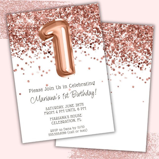Rose Gold 1er Anniversaire Fête Invitation (Créateur téléchargé)