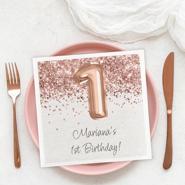  Rose Gold 1st Birthday Party Napkin (Creator Uploaded)