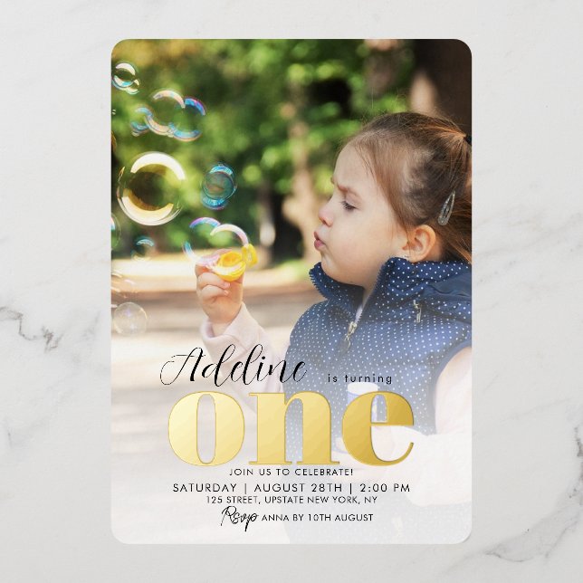 Rose Gold 1st Birthday Party ONE Photo  (Front)