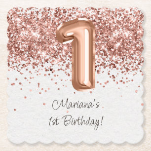 Rose Gold 1st Birthday Party Paper Coaster