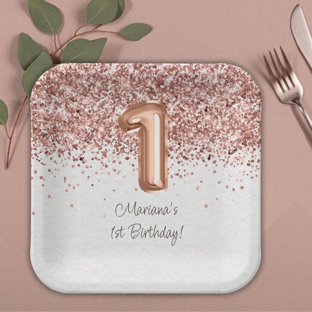  Rose Gold 1st Birthday Party Paper Plate (Creator Uploaded)