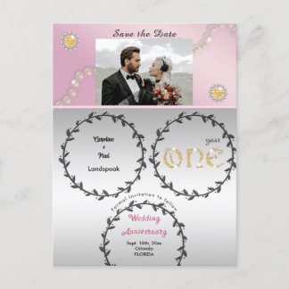 Rose Gold & 1st Gold Anniversary Save the Date Postcard