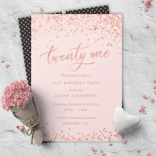 Rose Gold 21e anniversaire Invitation Faux Foil