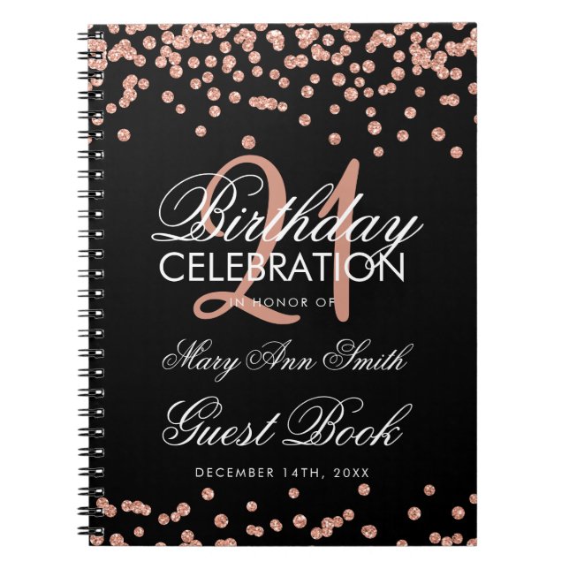 Rose Gold 21e Anniversaire Livre d'hôtes Confetti  (Devant)