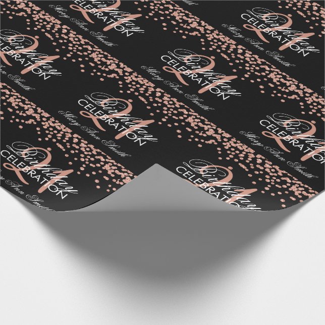 Rose Gold 21st Birthday Glitter Confetti Black Wrapping Paper (Corner)