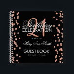 Rose Gold 21st Birthday Guestbook Confetti Black Notebook<br><div class="desc">An elegant 21st Birthday Party Guest Book template with Rose Gold Glitter Confetti on Black design and easy to customize text.</div>
