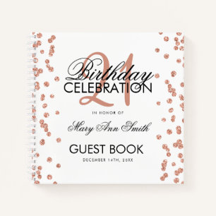 Rose Gold 21st Birthday Guestbook Confetti White Notebook