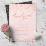 Rose Gold 21st Birthday Party Invitation Faux Foil<br><div class="desc">Rose Gold 21st Birthday Party Invitations: Pretty rose gold confetti 21st birthday party invitation design featuring bright rose gold foil look confetti polka dots. Rose gold "twenty one" written in hand-lettering script typography. Contemporary lettering fills out the party details. [Note that while elements of this design will print to look...</div>