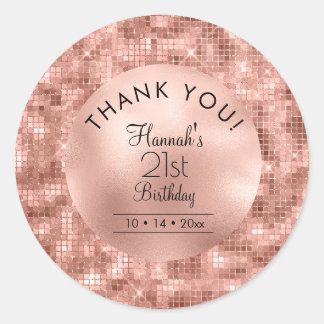 Rose Gold 21st Birthday Personalize Thank You Classic Round Sticker