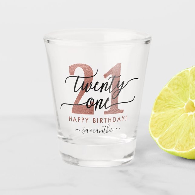 Rose Gold 21st Birthday Shot Glass (Front)