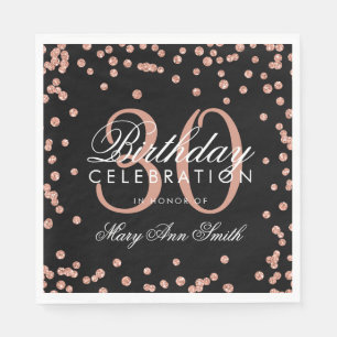 Rose Gold 30th Birthday Glitter Confetti Black Napkin